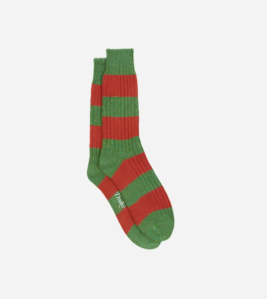 Wide Stripe Donegal Wool Socks - Red and Green