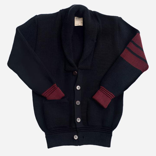 Shawl Cardigan - Black/Burgundy Stripe